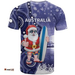 christmas in july australia t shirt santa surfboard sydney opera house blue