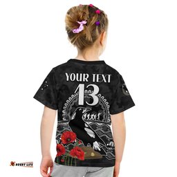 custom text and number magpies football anzac day t shirt speical poppy mix aboriginal