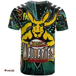 wallabies rugby t shirt custom kangaroo rugby championship sport aboriginal culture personalised player and number t shirt