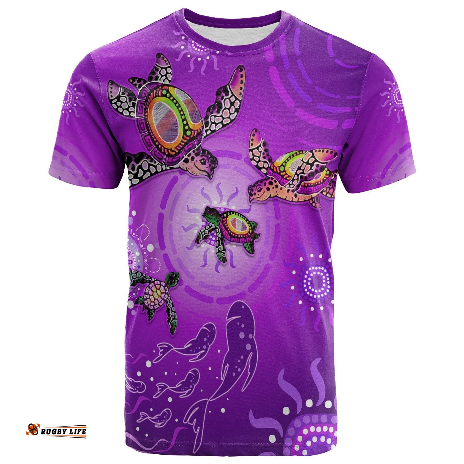 australian aboriginal t shirt happy turtle family version purple