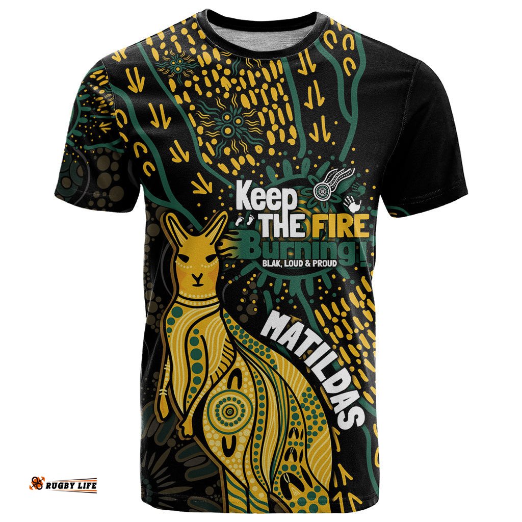 australia matildas indigenous t shirt naidoc 2024 keep the fire burning