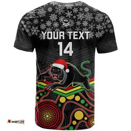 custom panthers rugby christmas t shirt merry xmas 2023 mix aboriginal art black version