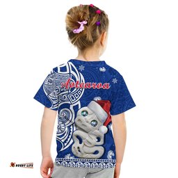 custom personalised new zealand christmas t shirt hei tiki blue pohutukawa meri kirihimete
