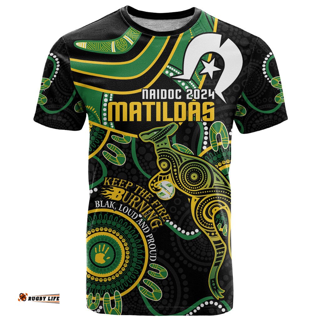 custom matildas naidoc week t shirt australia kangaroo keep the fire burning black