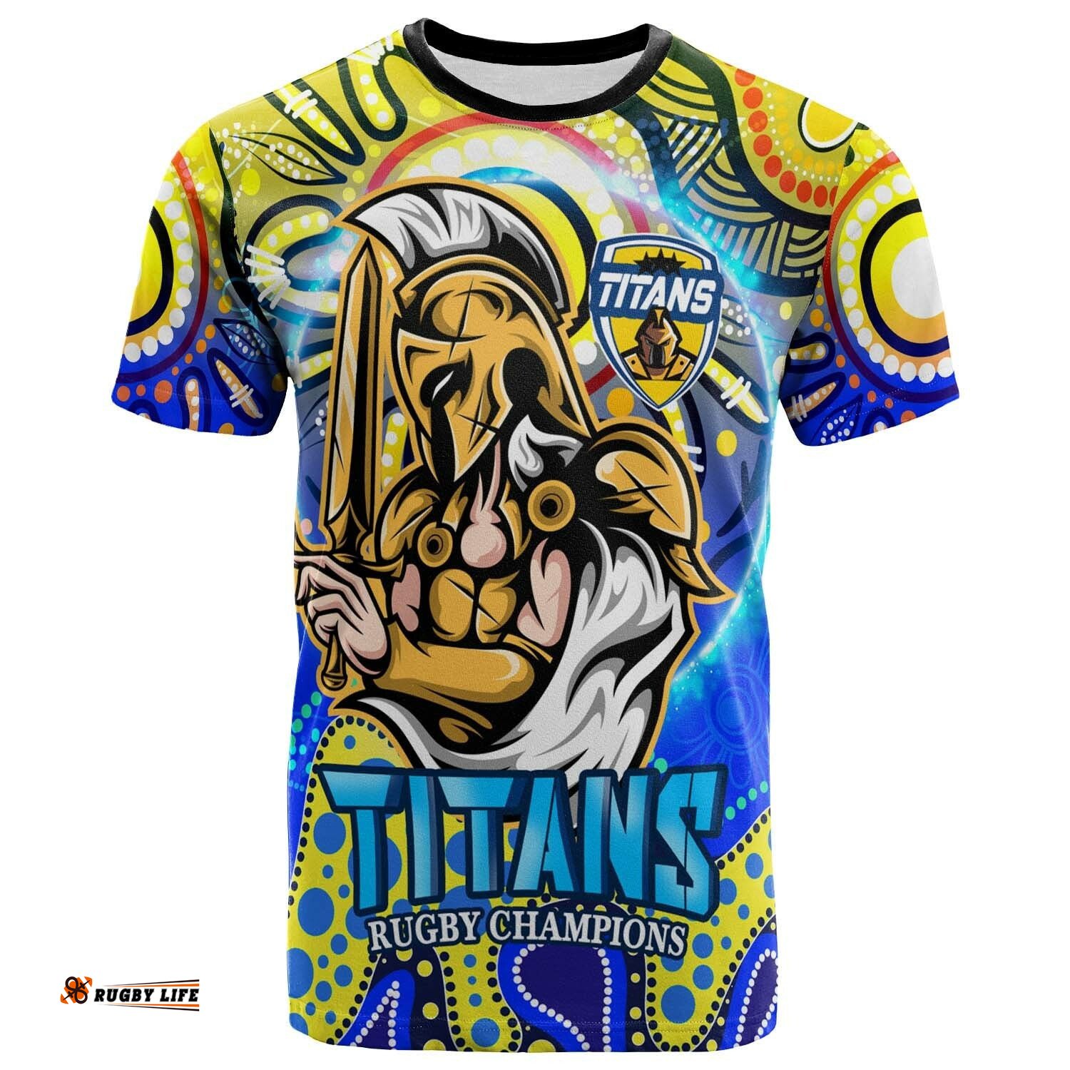 titans rugby t shirt custom titans rugby league with aboriginal dot painting style player and number t shirt rlt14