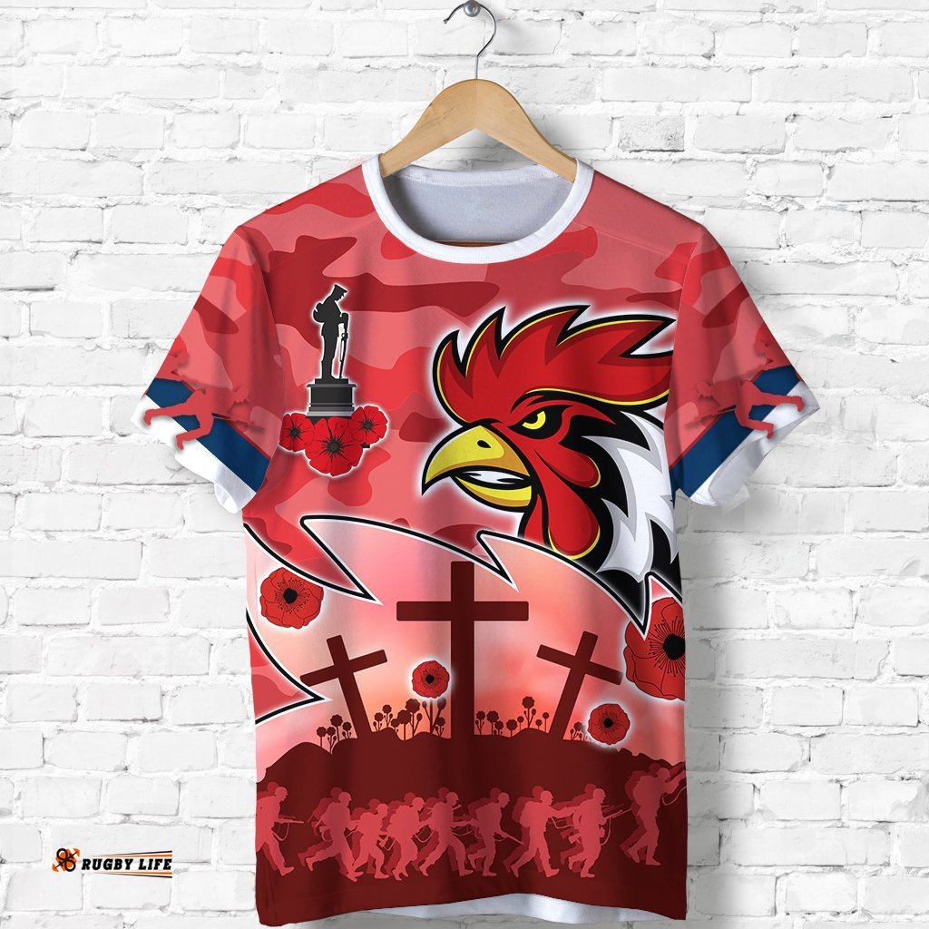 roosters anzac day t shirt military red