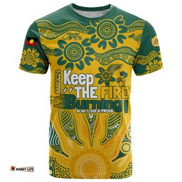 custom socceroos naidoc week 2024 t shirt indigenous burning fire national colors