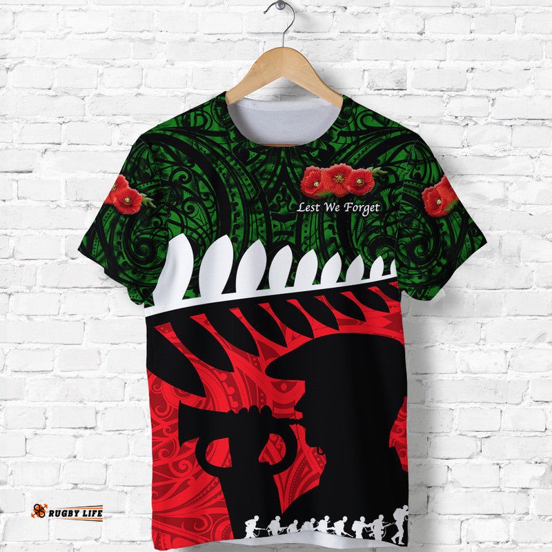 new zealand maori anzac t shirt remembrance soldier green