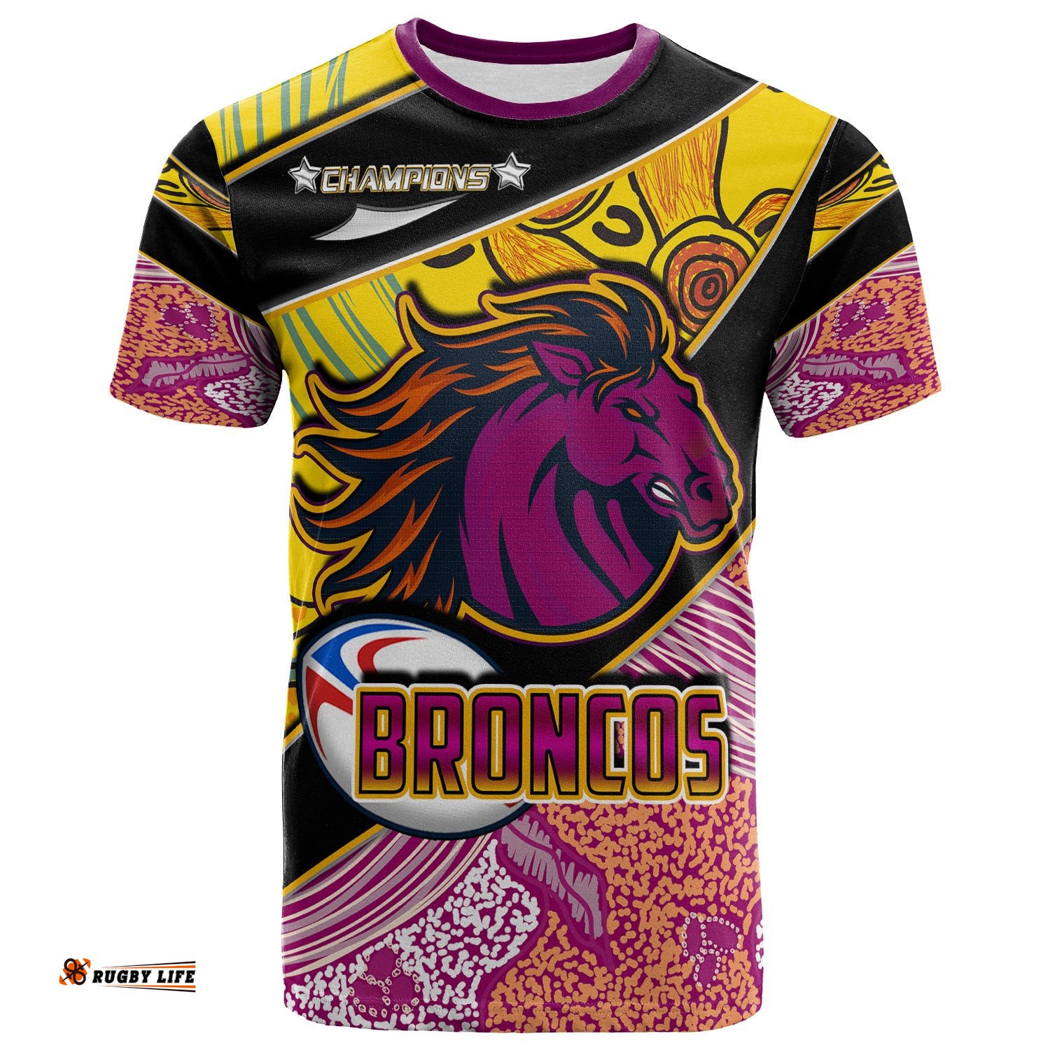 broncos rugby t shirt custom broncos horse rugby with aboriginal dot painting personalised player and number t shirt