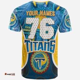 titans rugby t shirt custom gold coast titans mascot with aboriginal art personalised player and number t shirt rlt14