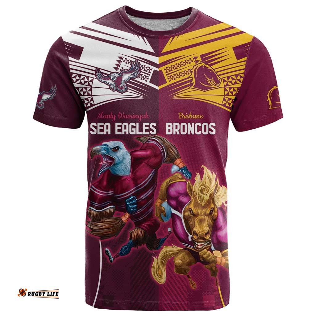 custom sea eagles and broncos rugby t shirt sporty style