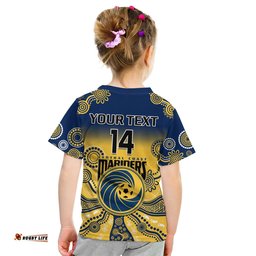 custom text and number central coast football t shirt a league men mariners 2004 indigenous gradient style
