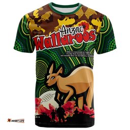 wallaroos rugby t shirt anzac day wallaroos with aboriginal pattern t shirt 0