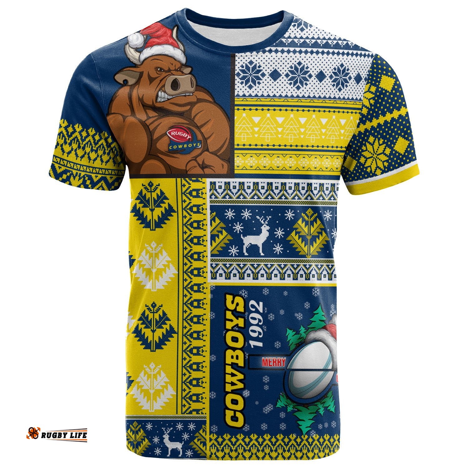 cowboys rugby t shirt custom christmas snowflakes cowboys mascot t shirt