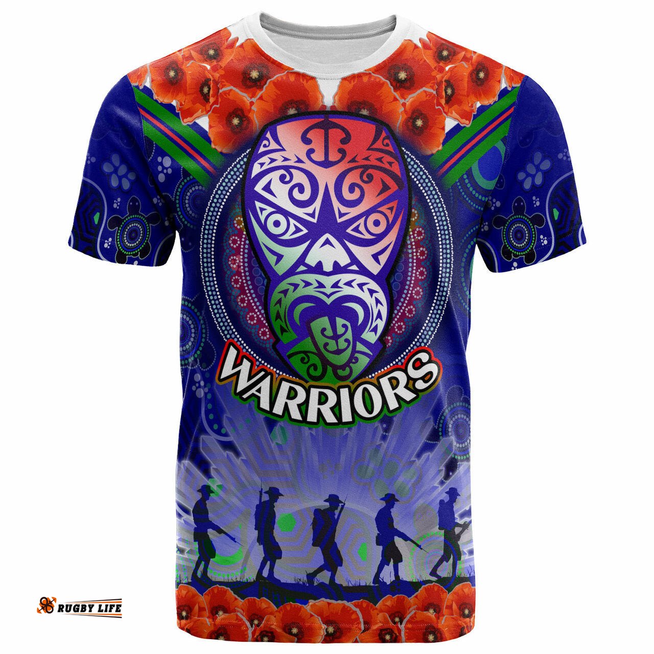warriors rugby t shirt custom anzac warriors aboriginal dot art vector painting with turtle t shirt 0