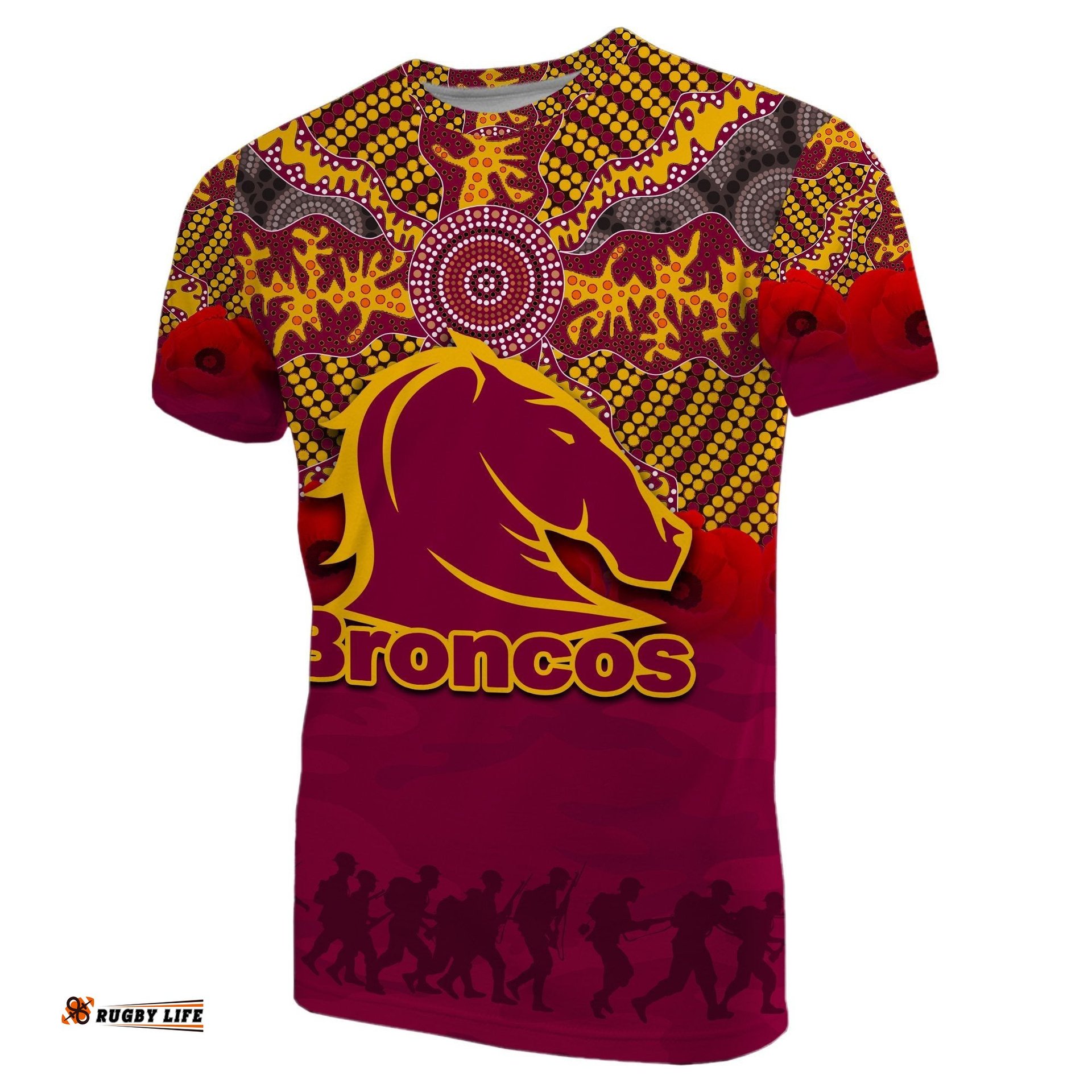 brisbane broncos t shirt aboriginal anzac day