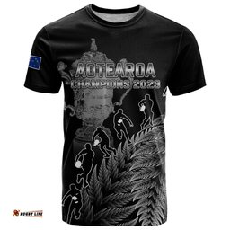 custom new zealand silver fern rugby t shirt all black go champions 2023 with trophy proud