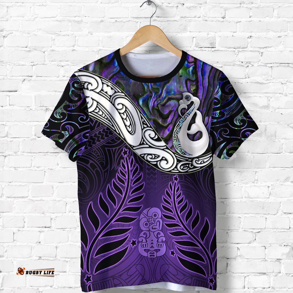new zealand maori t shirt manaia paua shell glitter purple