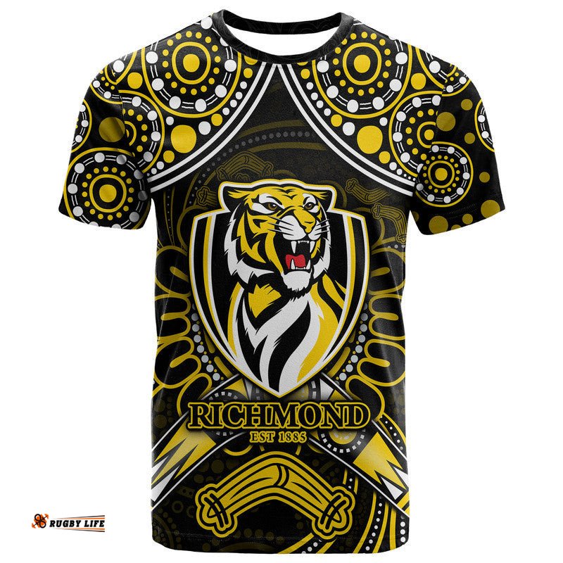 custom personalised richmond tigers football t shirt boomerang indigenous dots