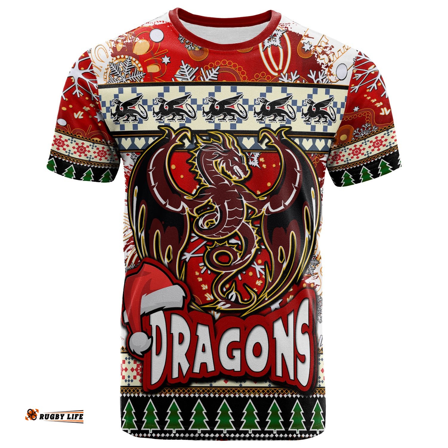 st george rugby christmas t shirt custom xmas dragon christmas balls snowflake with aboriginal patterns t shirt