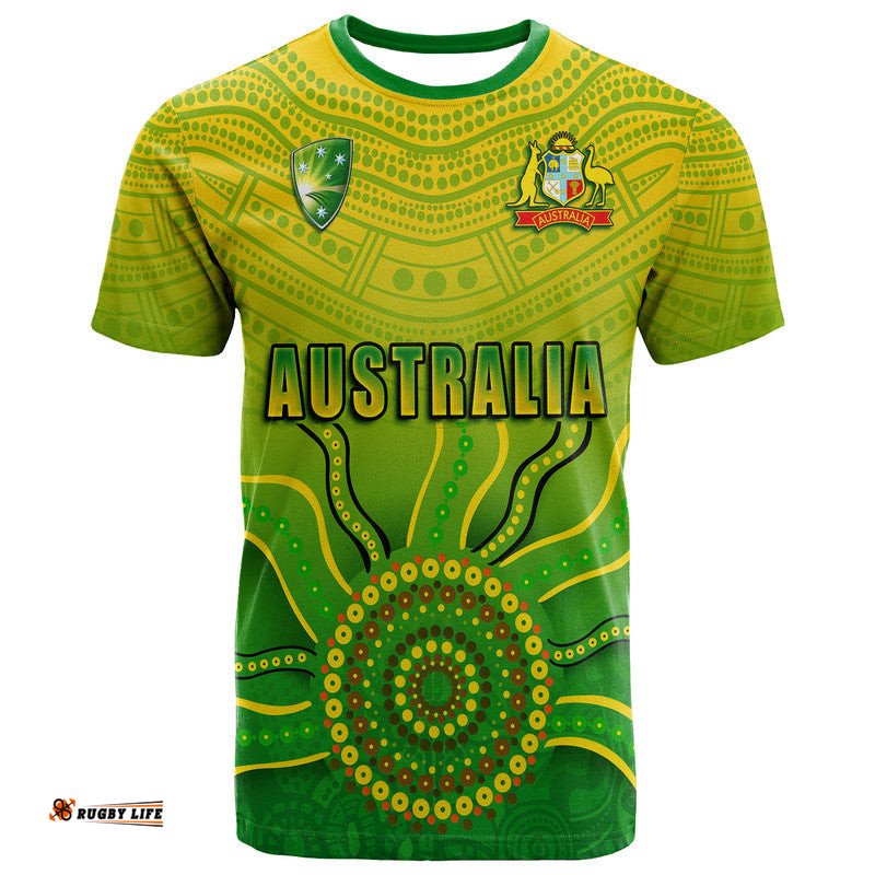 cricket australia indigenous aboriginal t shirt boomerang dot painting style