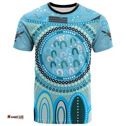 custom text and number aboriginal stand up t shirt circle dot with lizard version blue