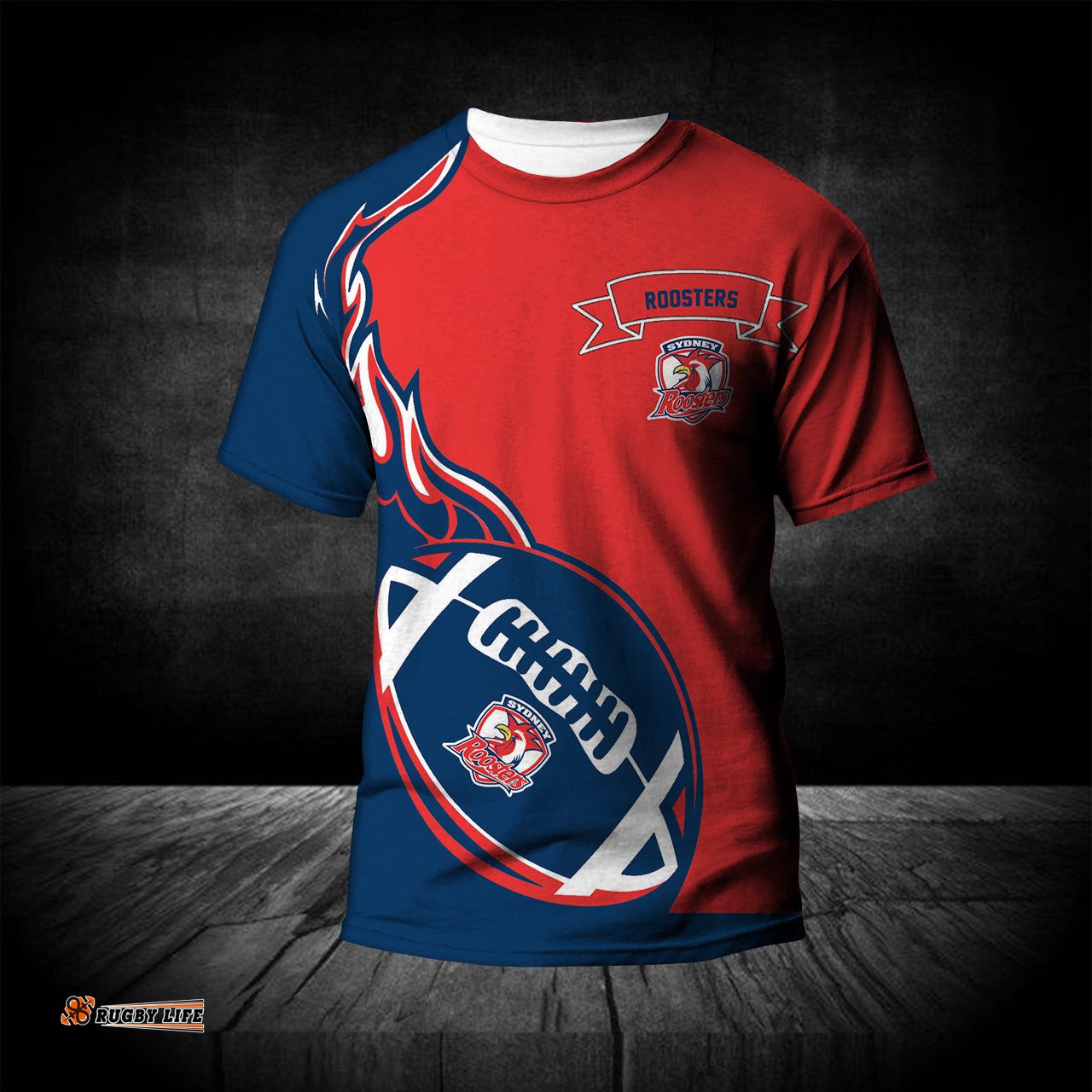 sydney roosters t shirt flame ball nrl 0