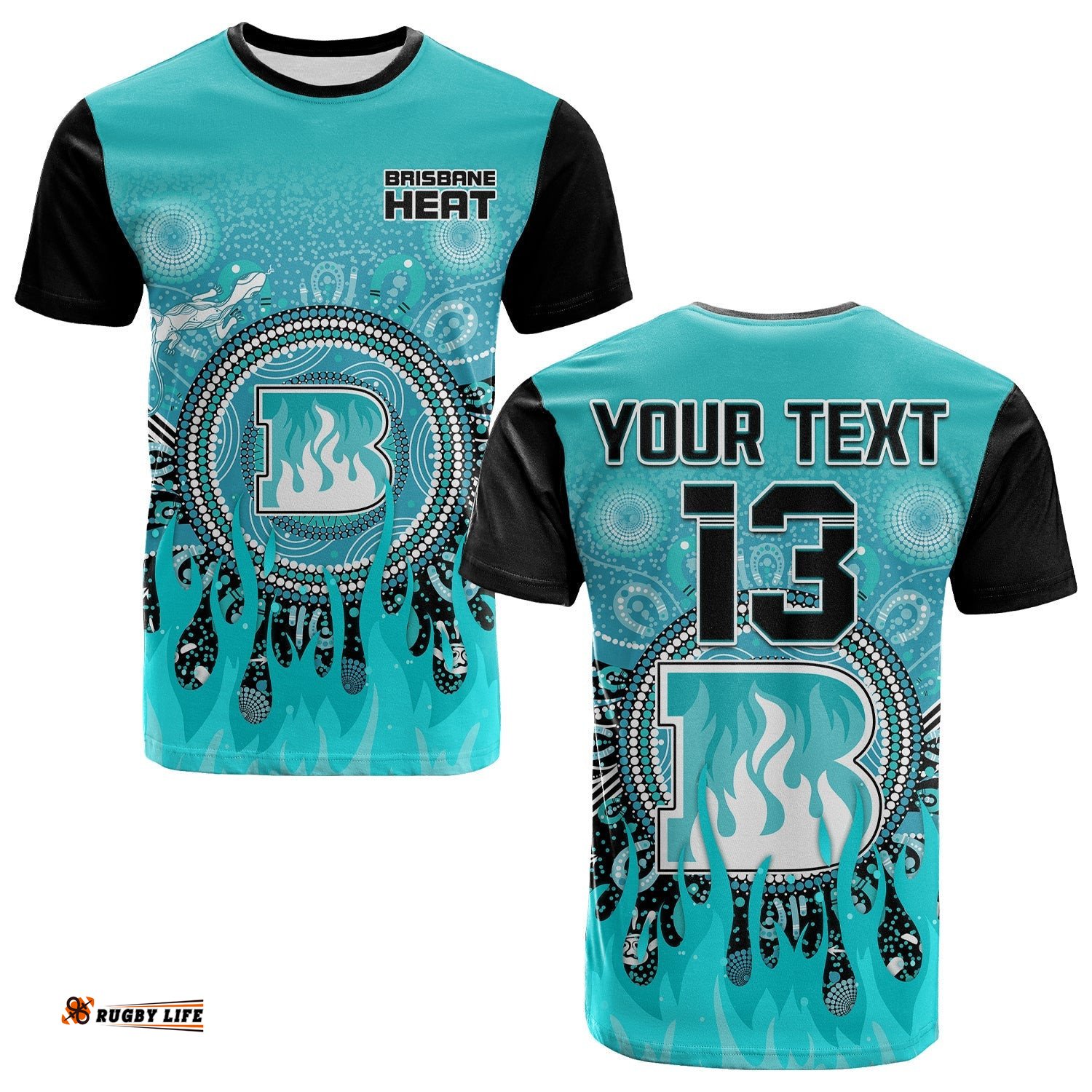 custom text and number brisbane heat t shirt aboriginal dot fire australia cricket