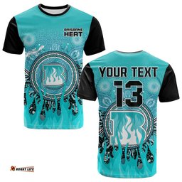 custom text and number brisbane heat t shirt aboriginal dot fire australia cricket