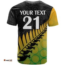 custom australia wallabies and aotearoa rugby t shirt kangaroo black fern maori gradient vibe