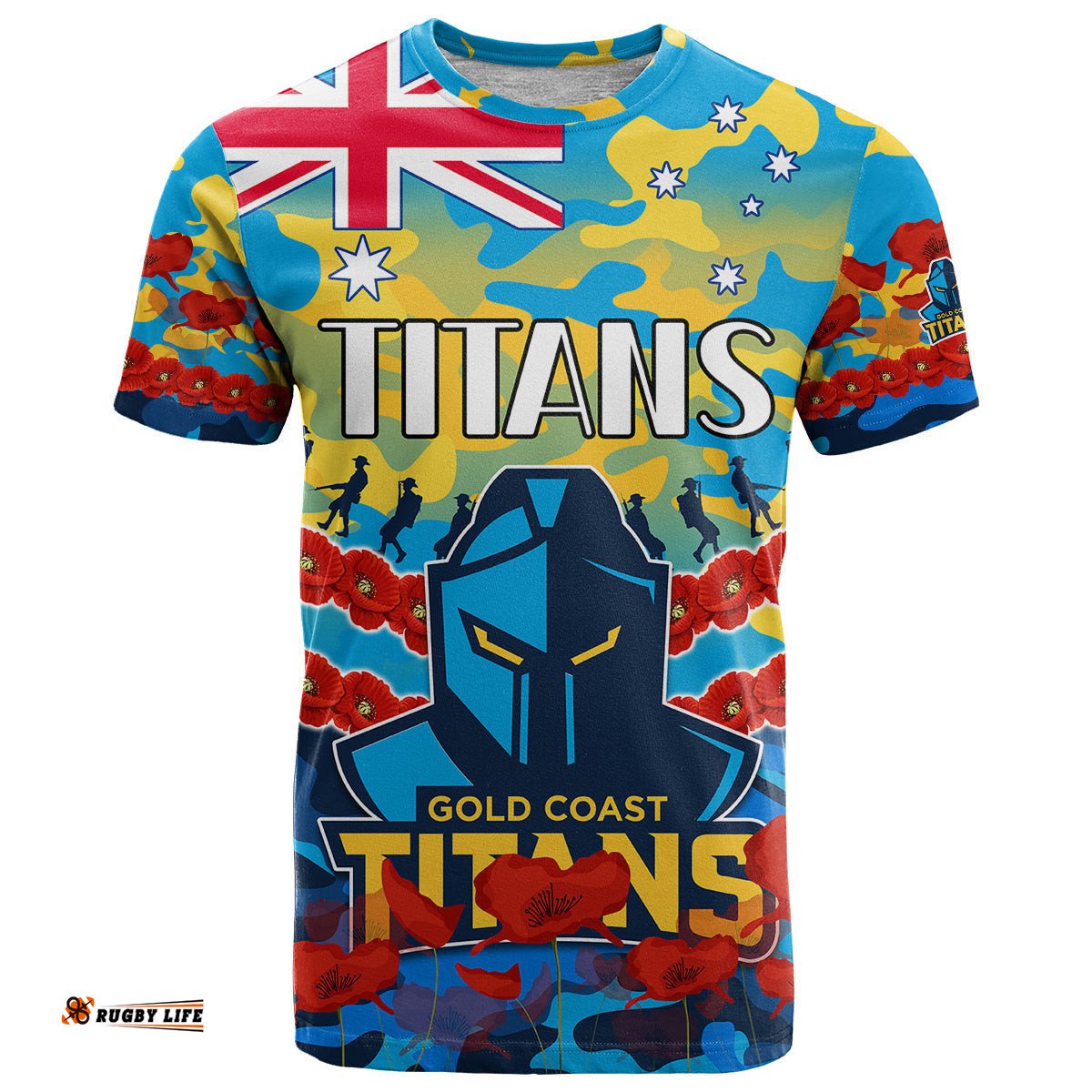 titans rugby anzac t shirt lest we forget