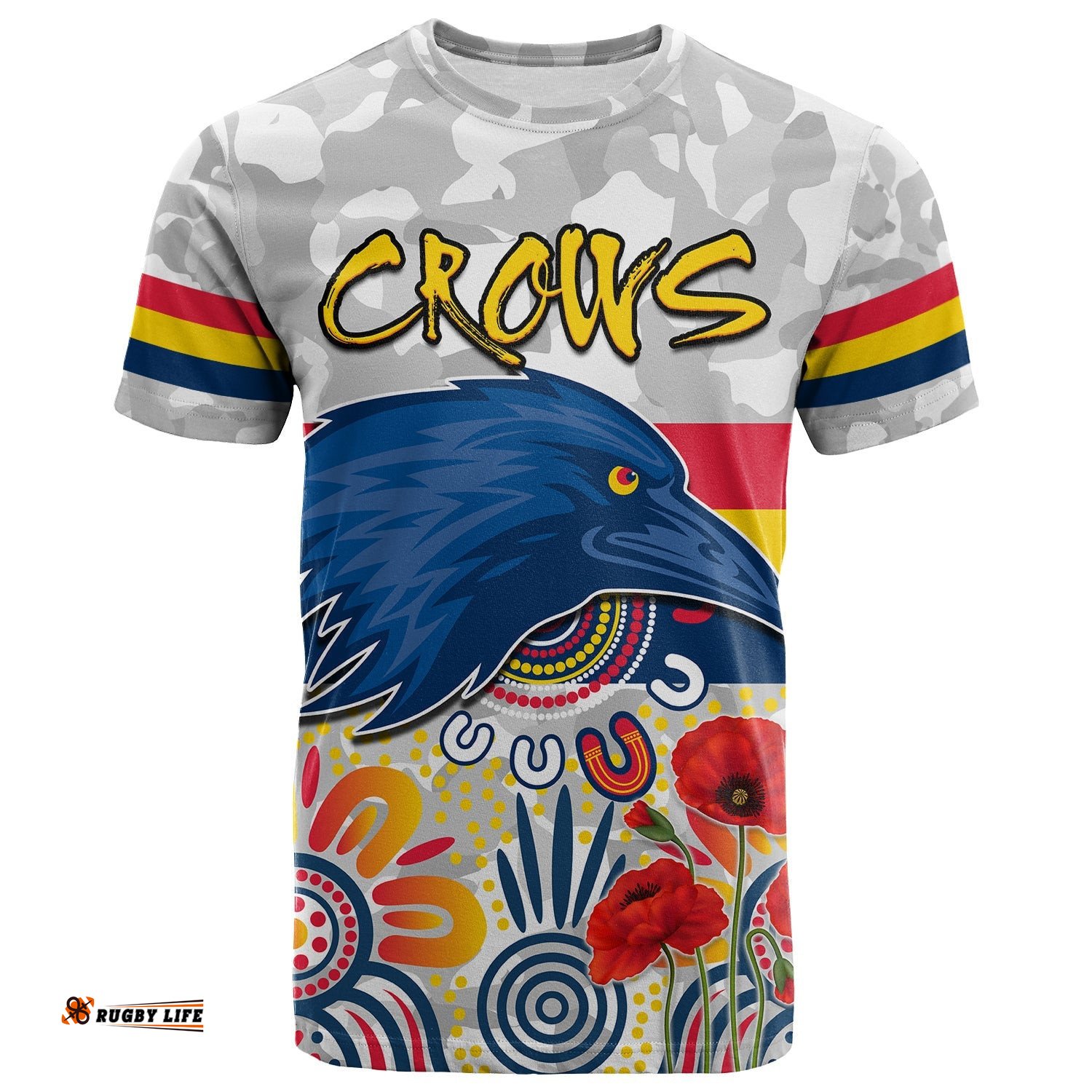 crows anzac 2022 t shirt adelaide football aboriginal poppy