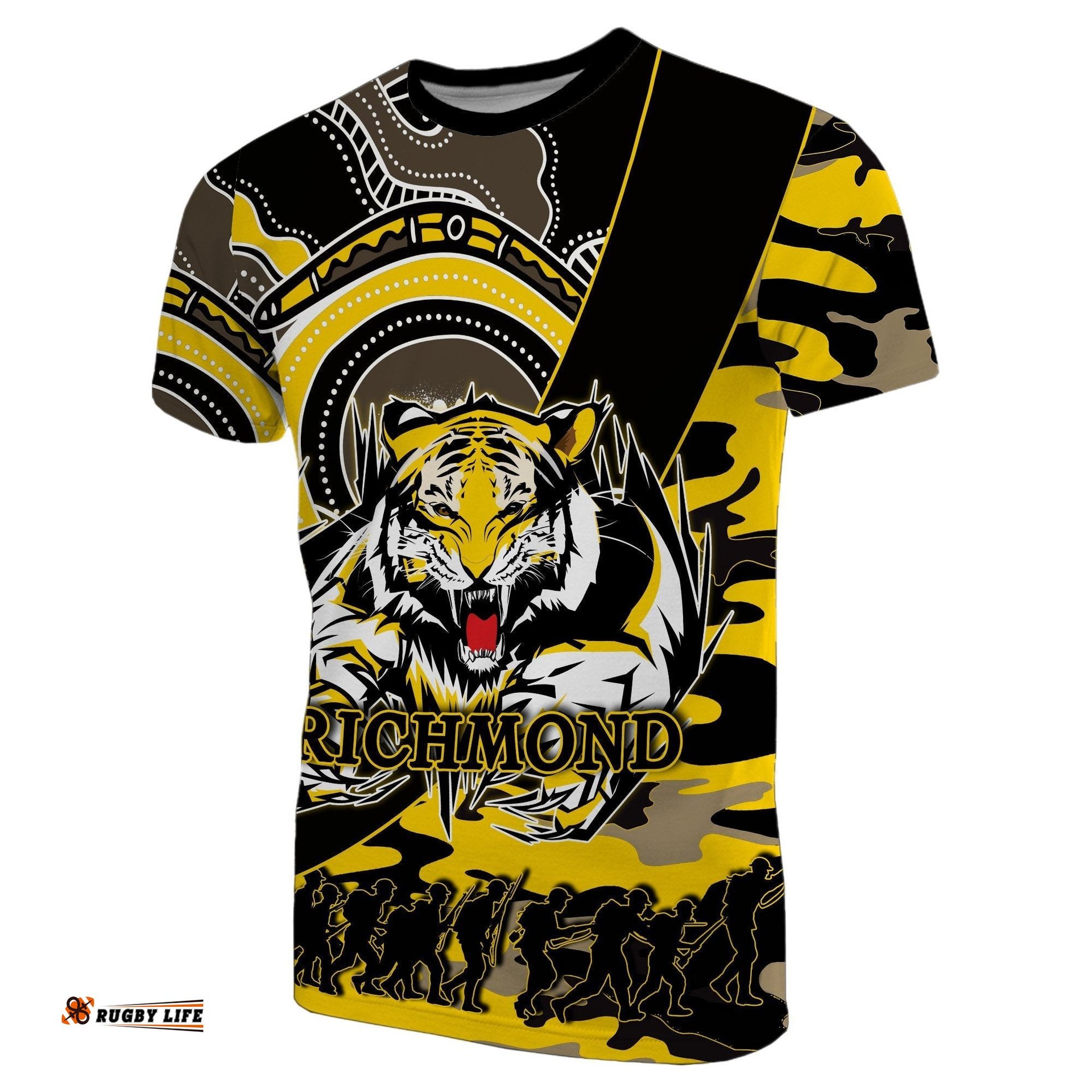 richmond tigers t shirt anzac day army mix aboriginal