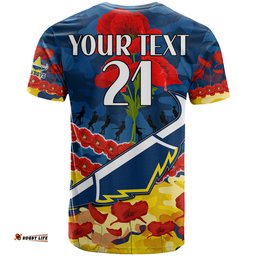 custom text and number cowboys rugby anzac t shirt lest we forget