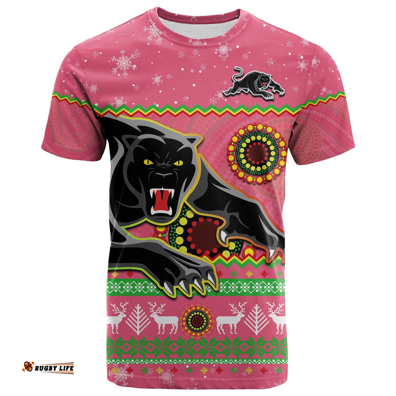 panthers christmas t shirt aboriginal pattern penrith pink version