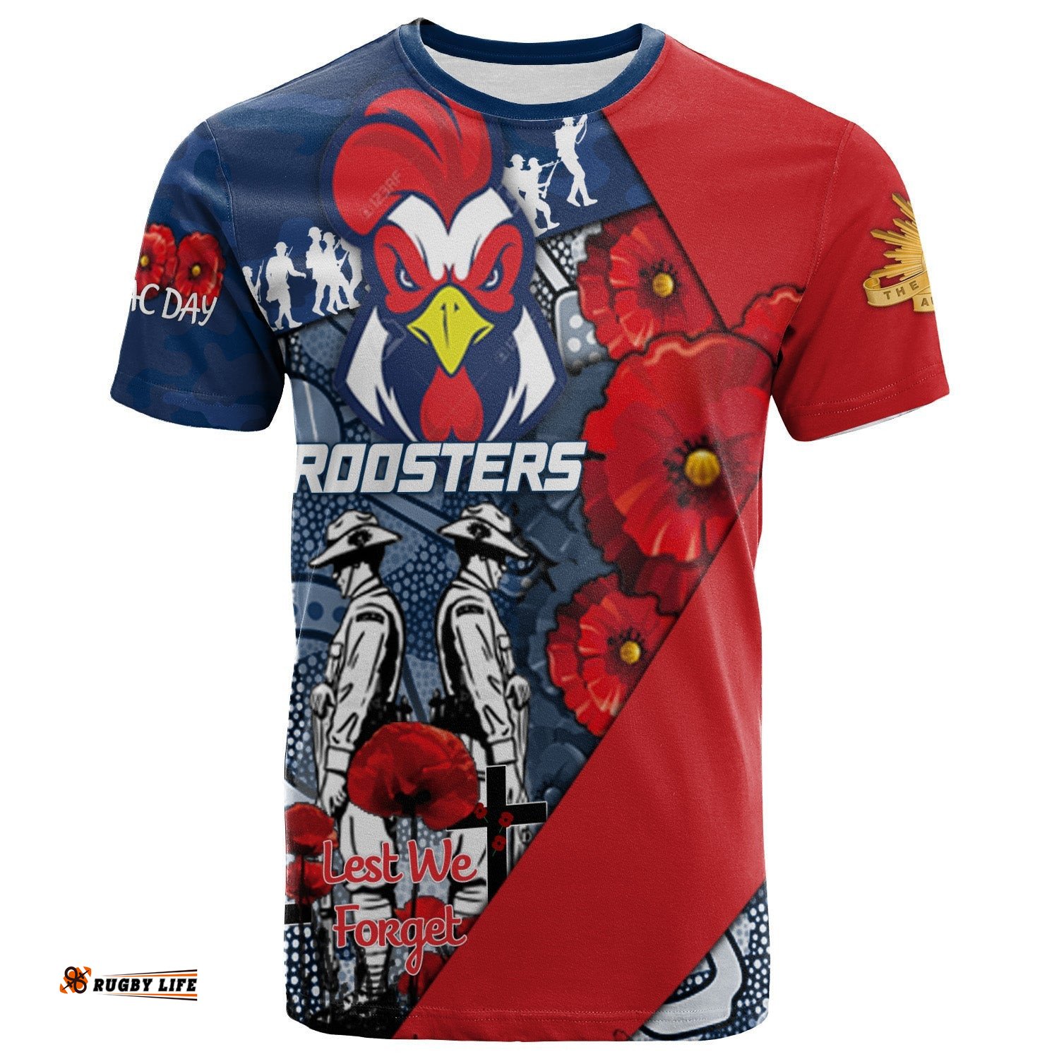 roosters aboriginal rugby anzac t shirt indigenous with poppy nrl 0