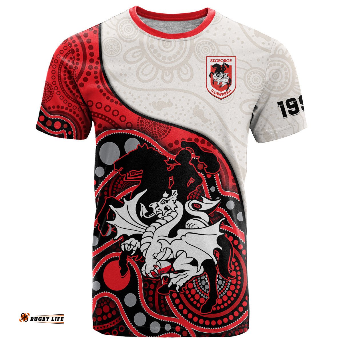 custom text and number dragons rugby t shirt st george illawarra 1998 indigenous art
