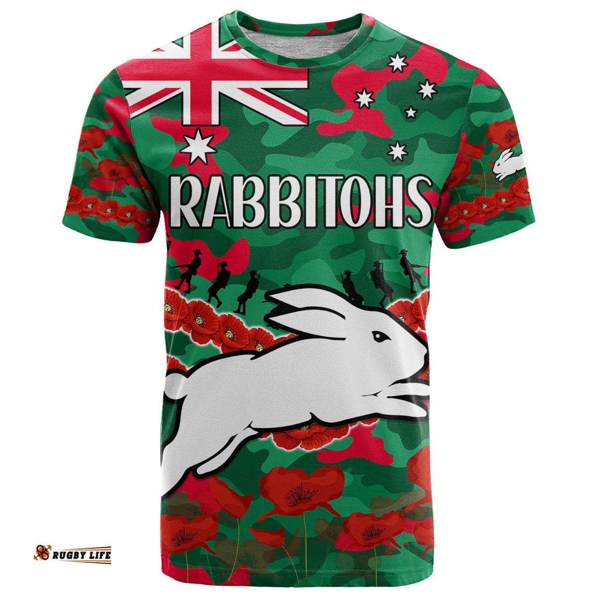 rabbitohs rugby anzac t shirt lest we forget