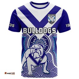 custom text and number bulldogs rugby t shirt canterbury bankstown 1935 indigenous artsy