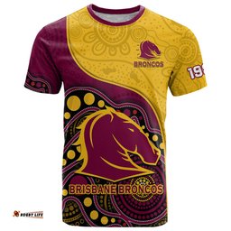 custom text and number broncos rugby t shirt brisbane 1987 indigenous art