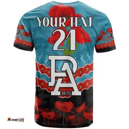 custom personalised port adelaide power football anzac t shirt lest we forget