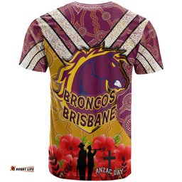 broncos rugby t shirt aboriginal and anzac day with poppy flower patterns t shirt