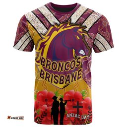 broncos rugby t shirt aboriginal and anzac day with poppy flower patterns t shirt