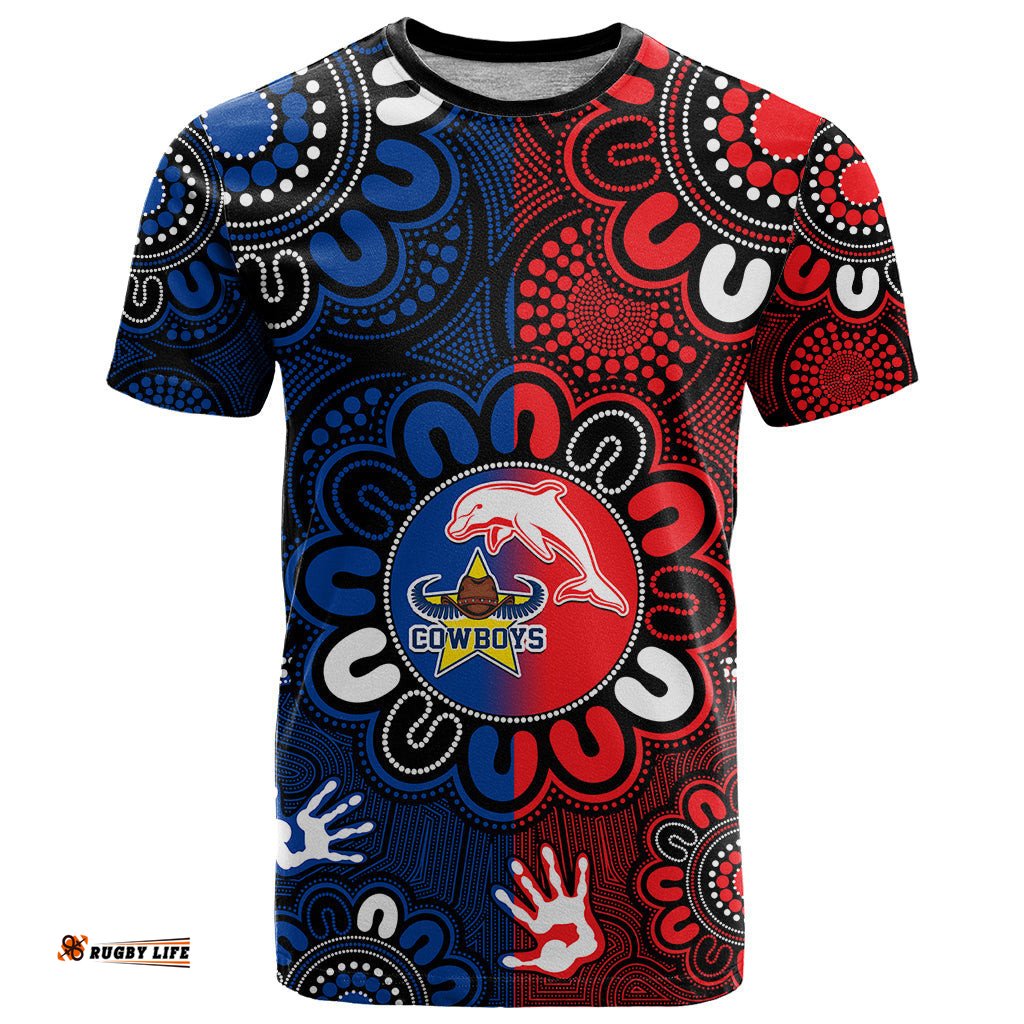 nrl dolphins combine cowboys rugby t shirt indigenous aboriginal style