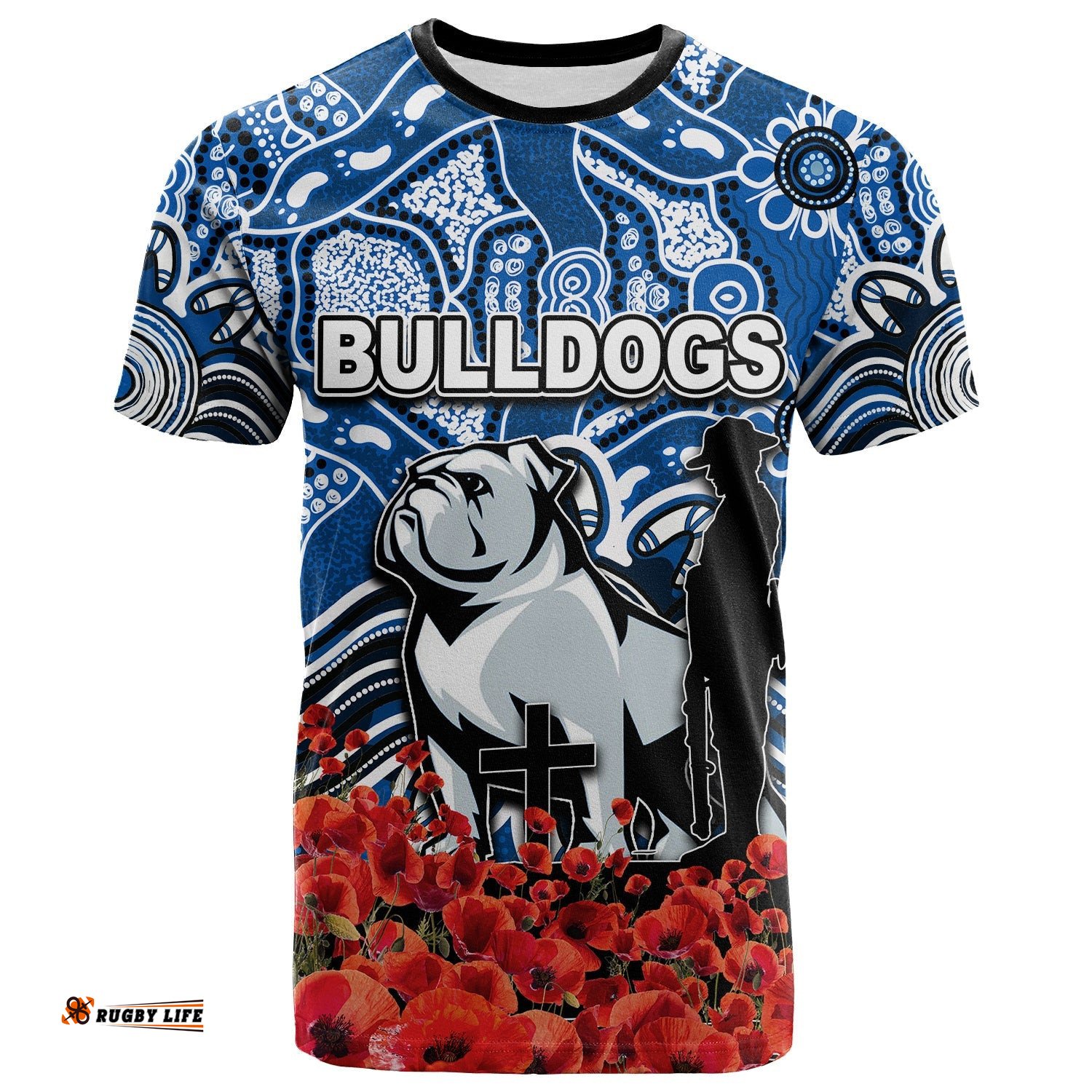 canterbury bankstown bulldogs t shirt anzac day poppy flowers with aboriginal