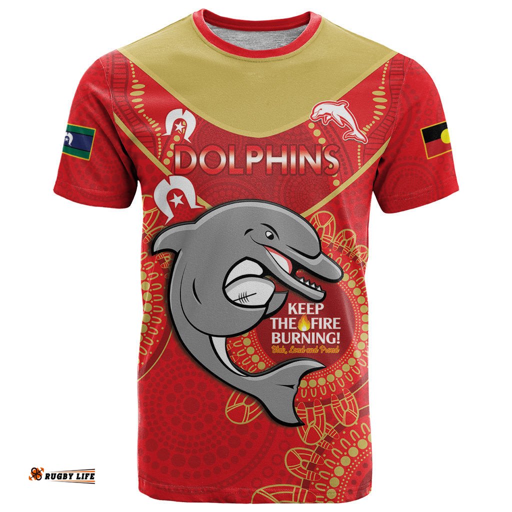 custom nrl dolphins naidoc week t shirt keep the fire burning indigenous art
