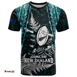 new zealand silver fern rugby t shirt aotearoa all black dabbing ball with maori paua shell