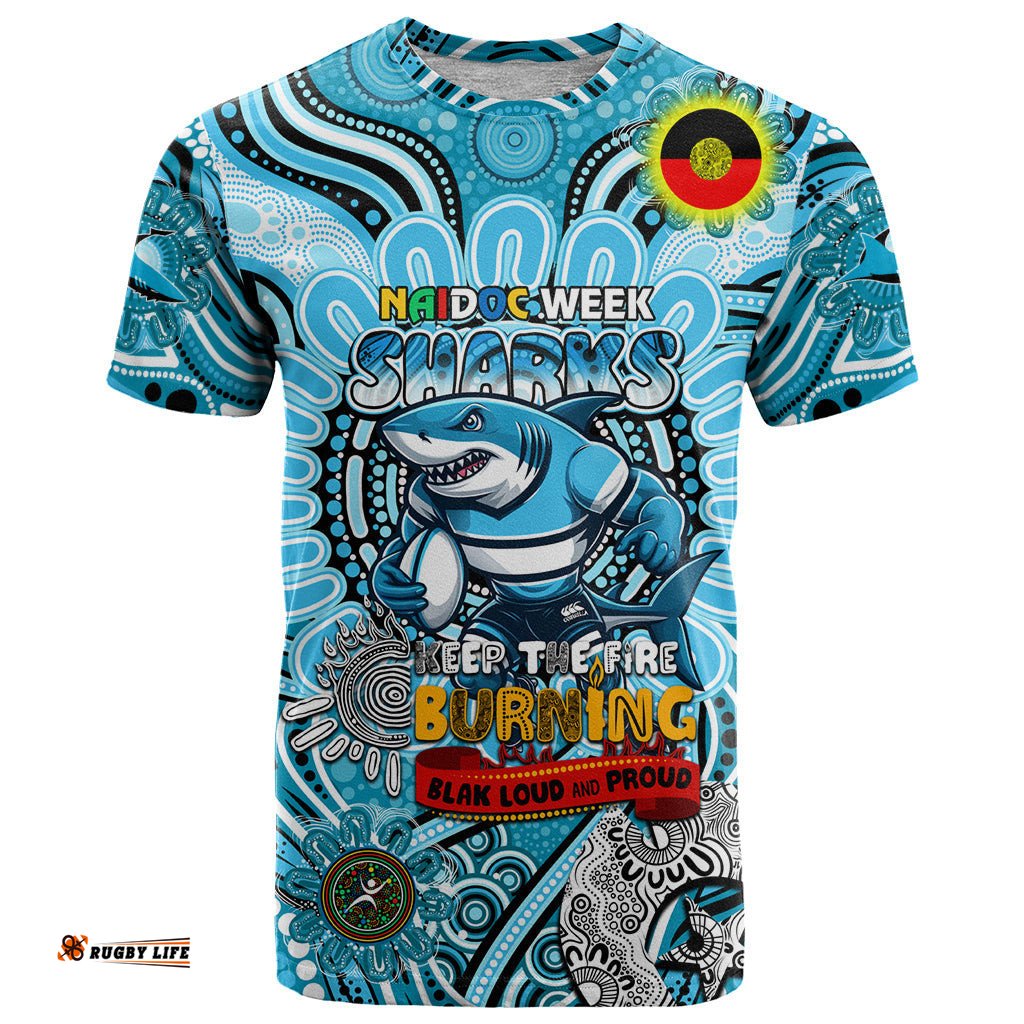 custom naidoc week 2024 sharks t shirt mascot rugby dt02