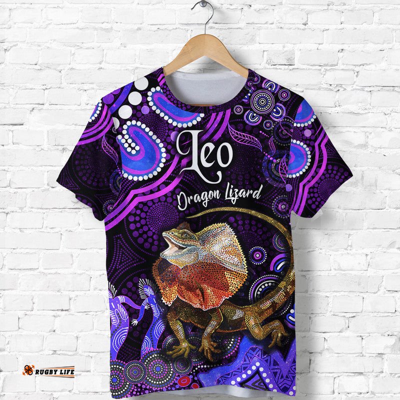 australian astrology t shirt leo dragon lizard zodiac aboriginal vibes purple