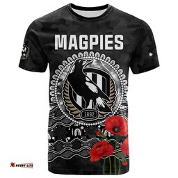 custom personalised magpies football anzac day t shirt speical poppy mix aboriginal